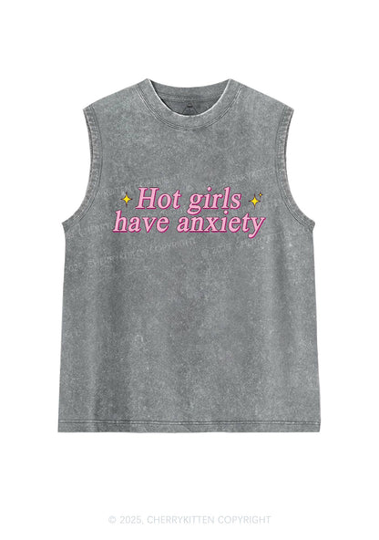 Hot Girls Anxiety Y2K Washed Tank Cherrykitten