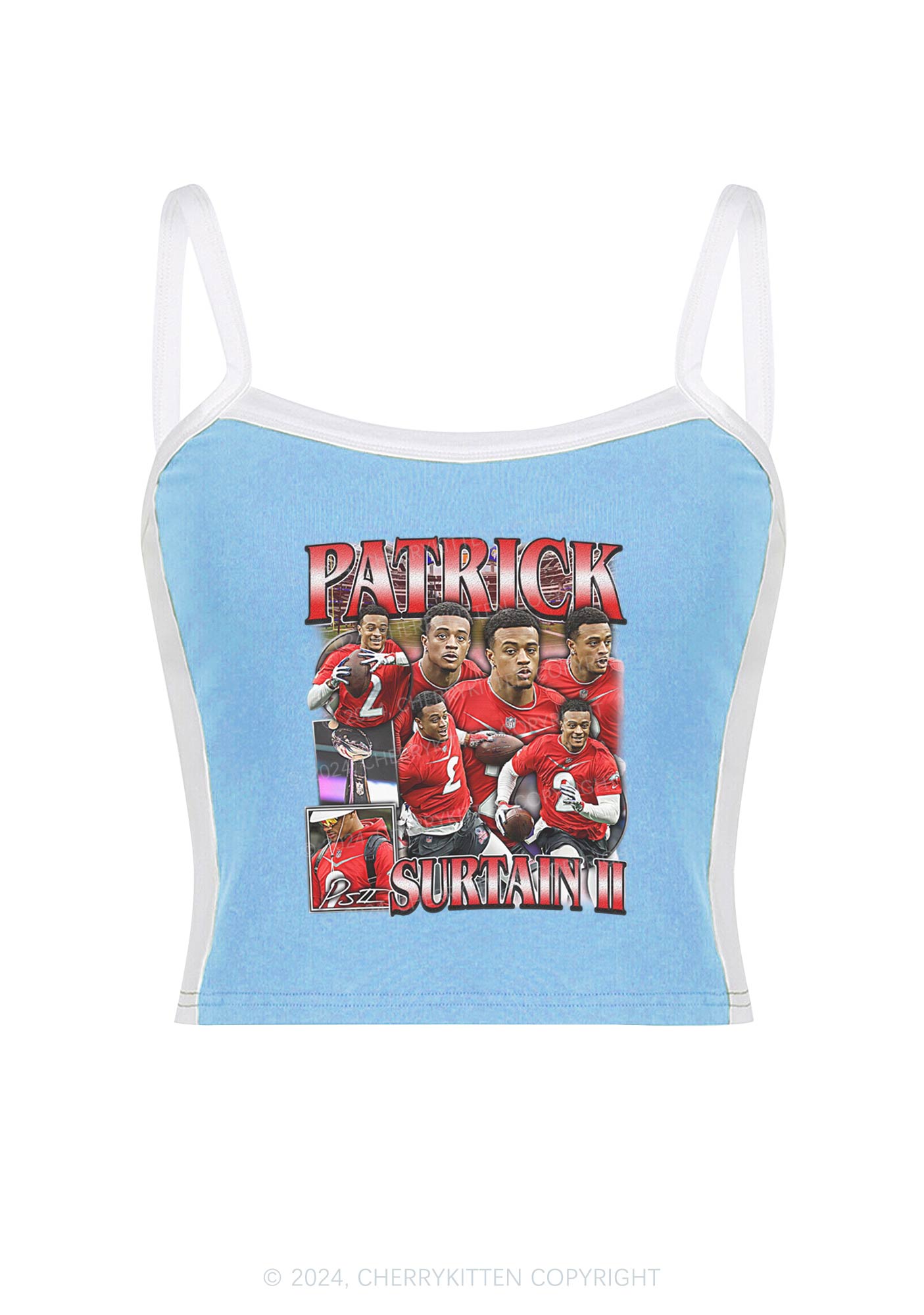 Red Patrick Y2K Super Bowl Color Block Crop Cami Top Cherrykitten