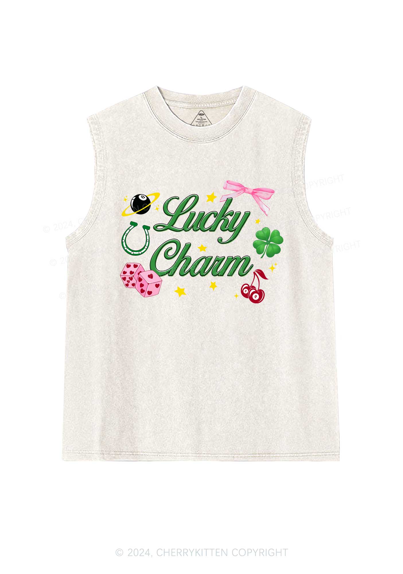 Lucky Charm St Patricks Y2K Washed Tank Cherrykitten