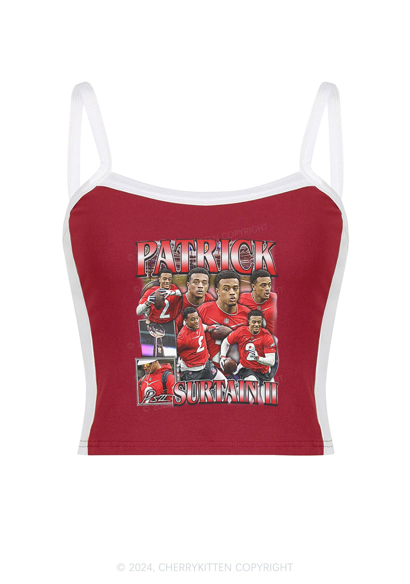 Red Patrick Y2K Super Bowl Color Block Crop Cami Top Cherrykitten