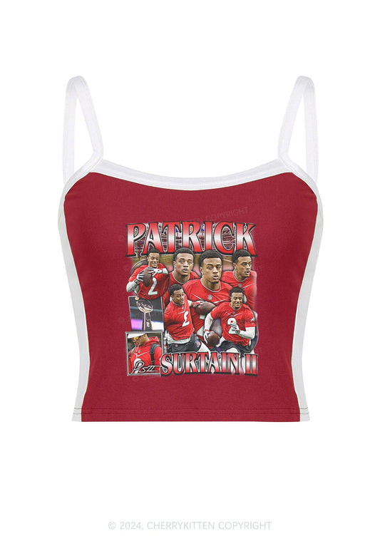 Red Patrick Y2K Super Bowl Color Block Crop Cami Top Cherrykitten