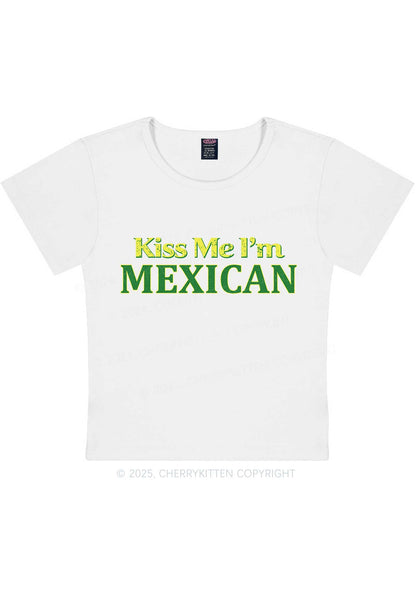 Kiss Me Im Mexican St Patricks Y2K Baby Tee Cherrykitten