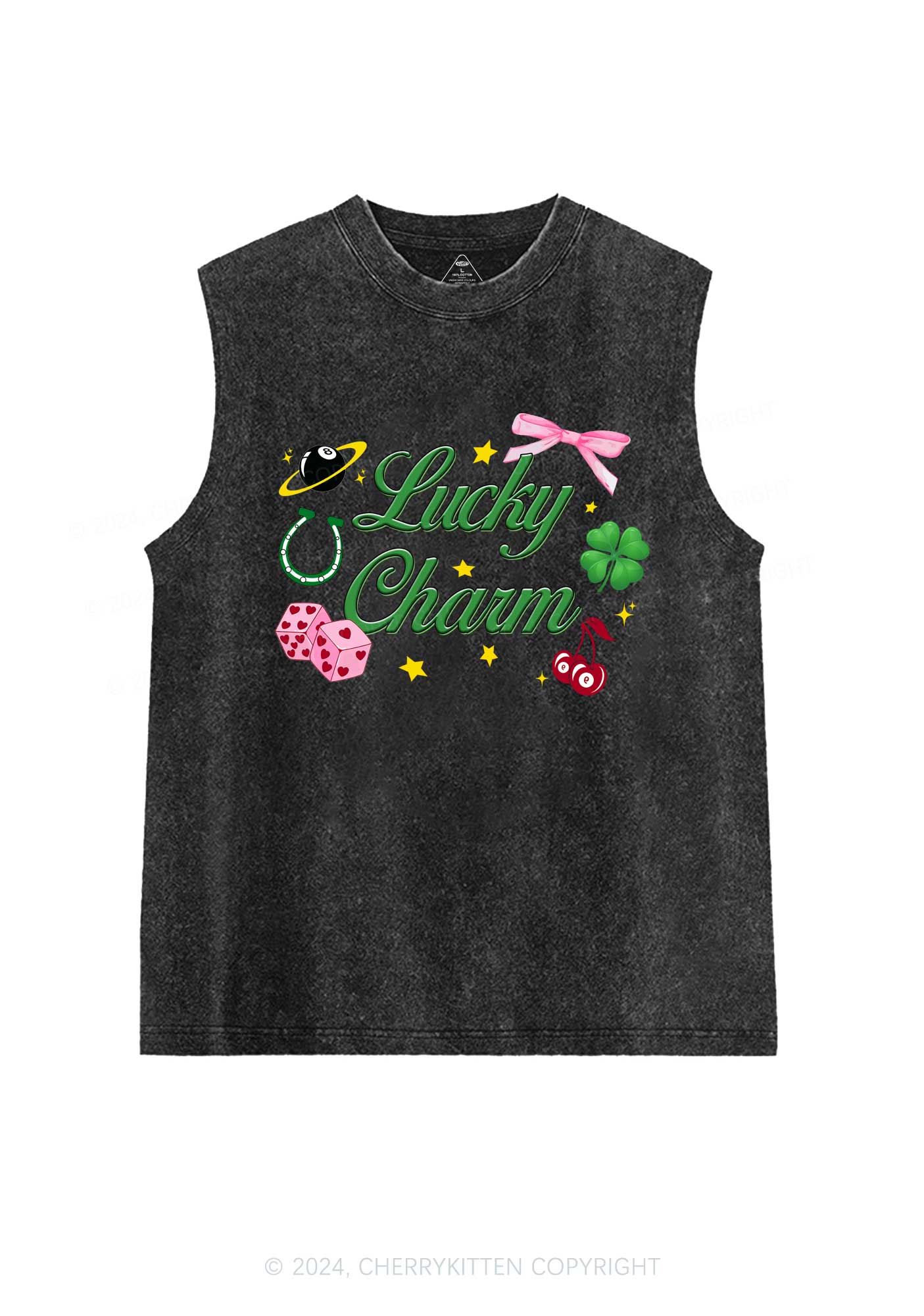 Lucky Charm St Patricks Y2K Washed Tank Cherrykitten