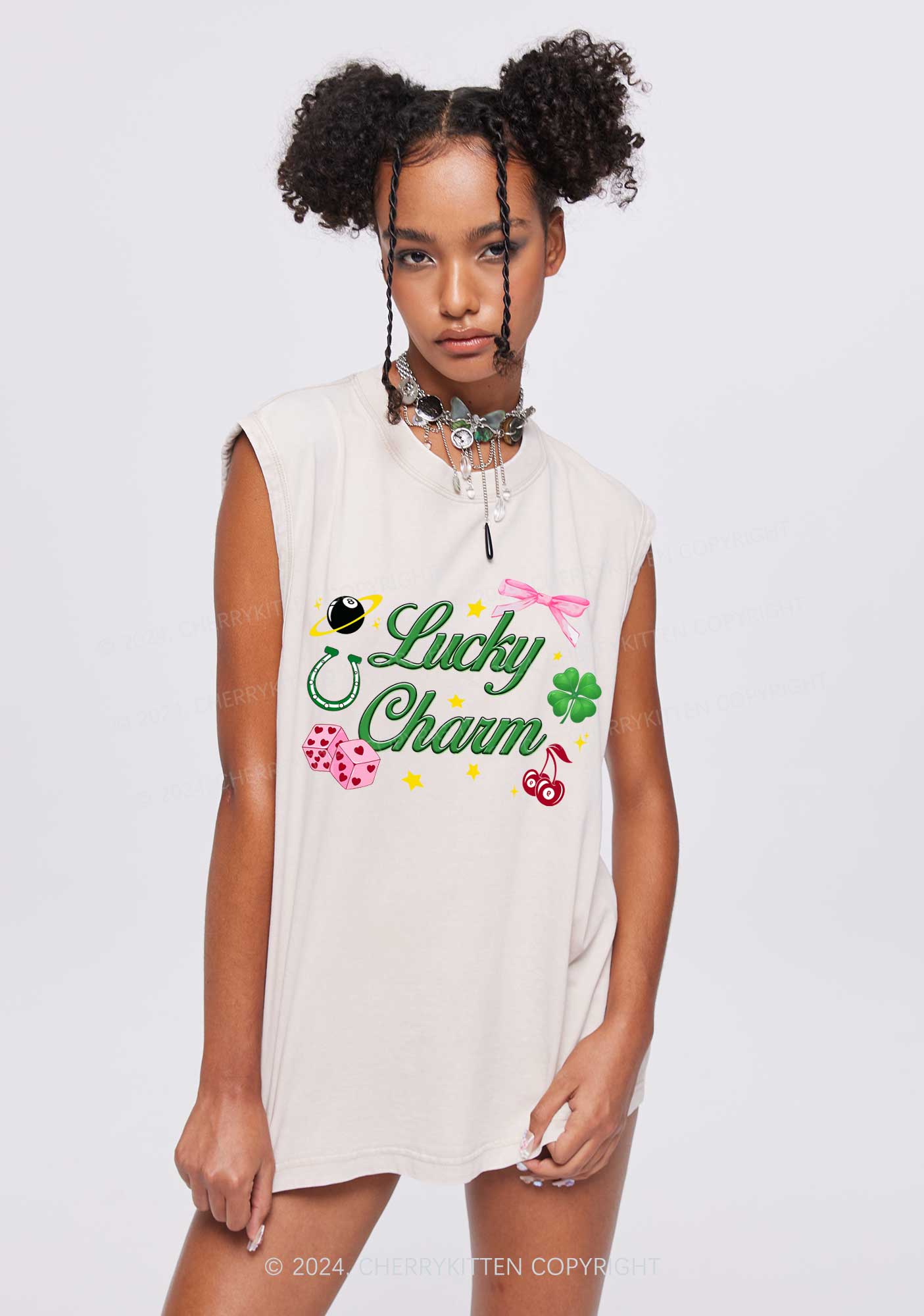 Lucky Charm St Patricks Y2K Washed Tank Cherrykitten