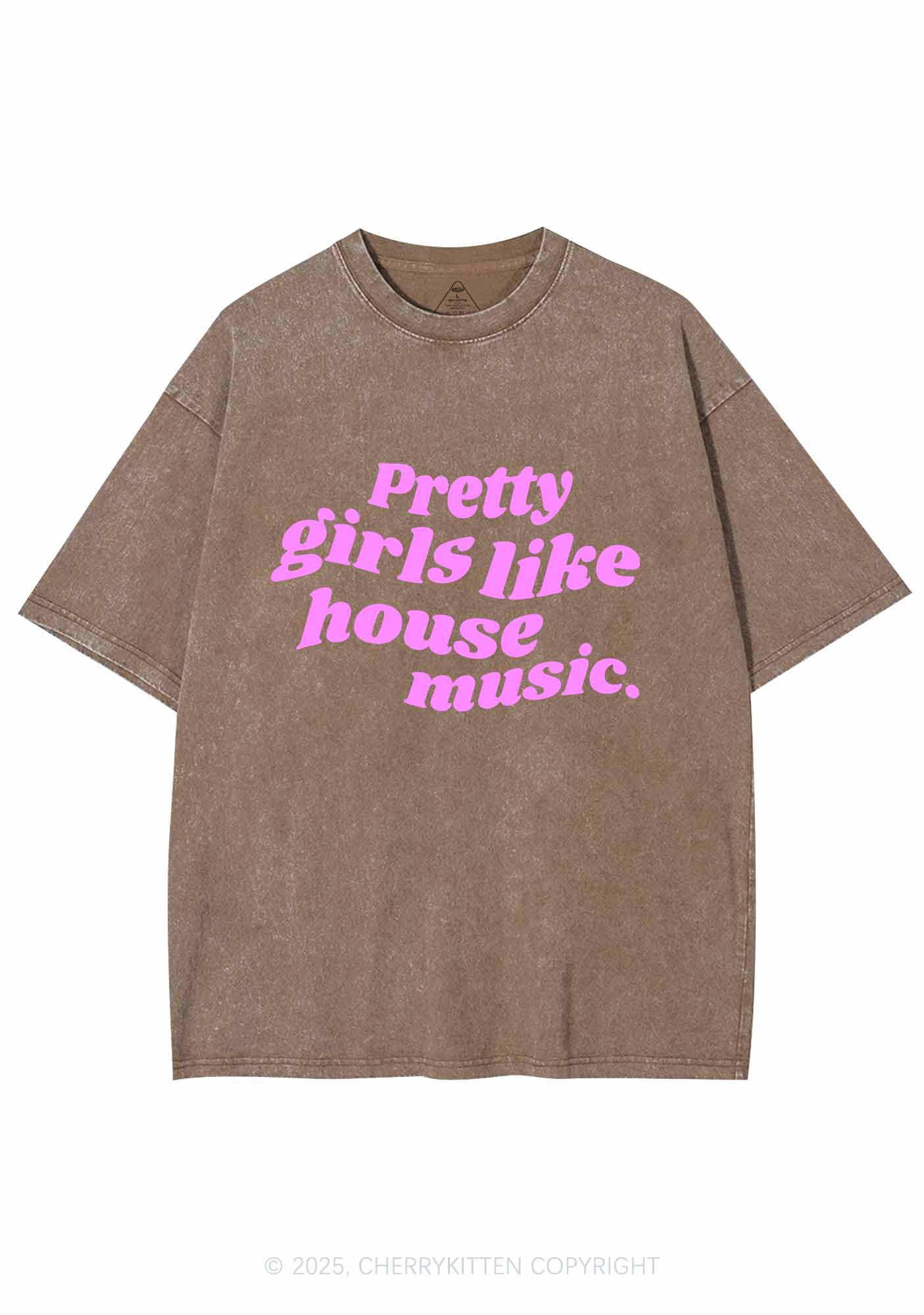 Pretty Girls Like House Music Y2K Shirts Washed Tee Cherrykitten