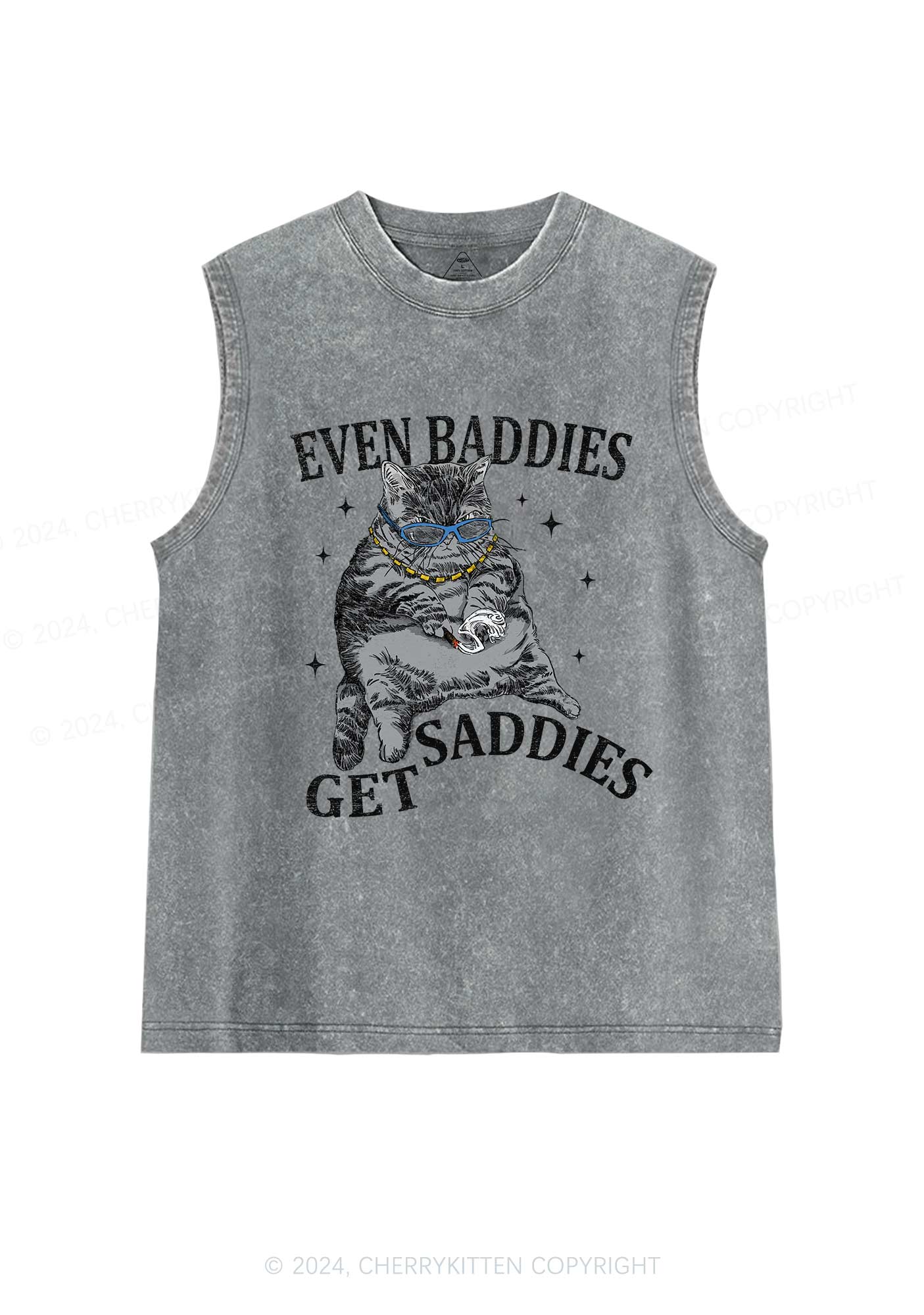 Even Baddies Get Saddies Y2K Washed Tank Cherrykitten