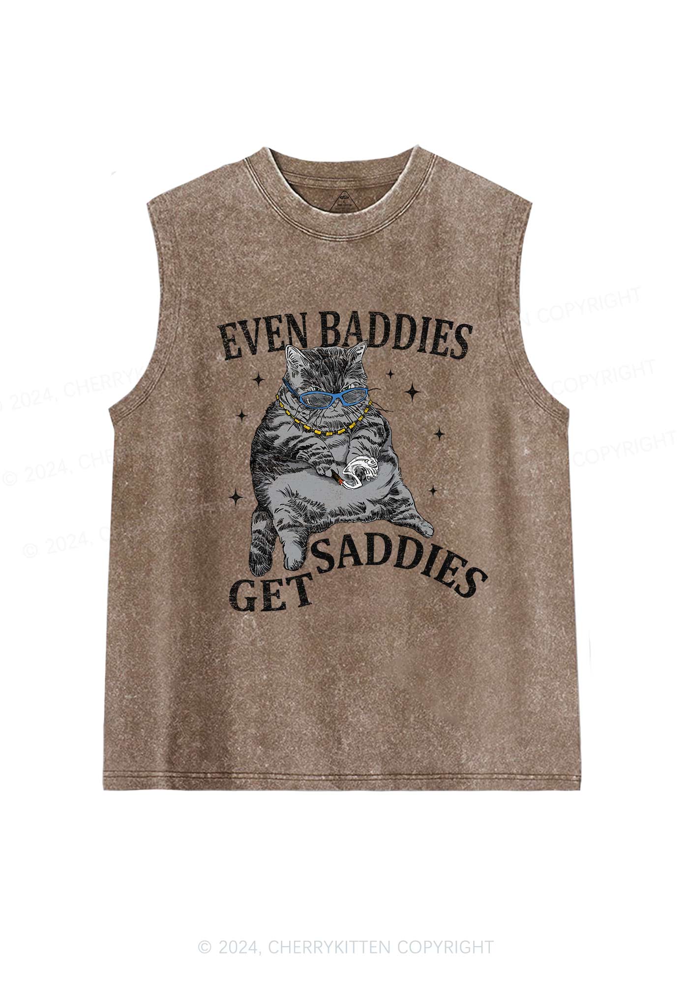 Even Baddies Get Saddies Y2K Washed Tank Cherrykitten