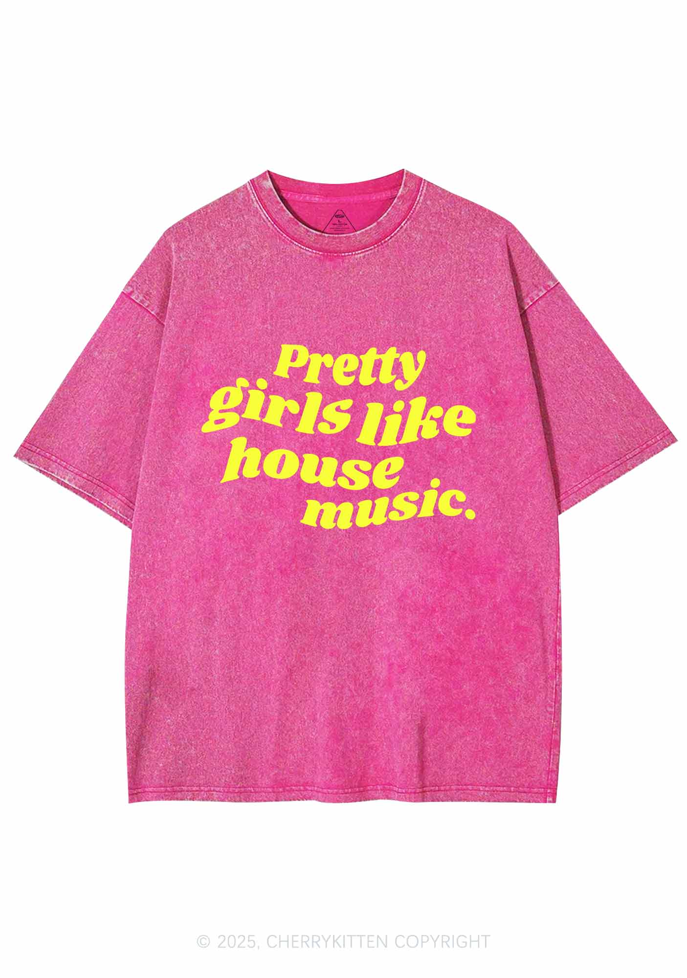 Pretty Girls Like House Music Y2K Shirts Washed Tee Cherrykitten