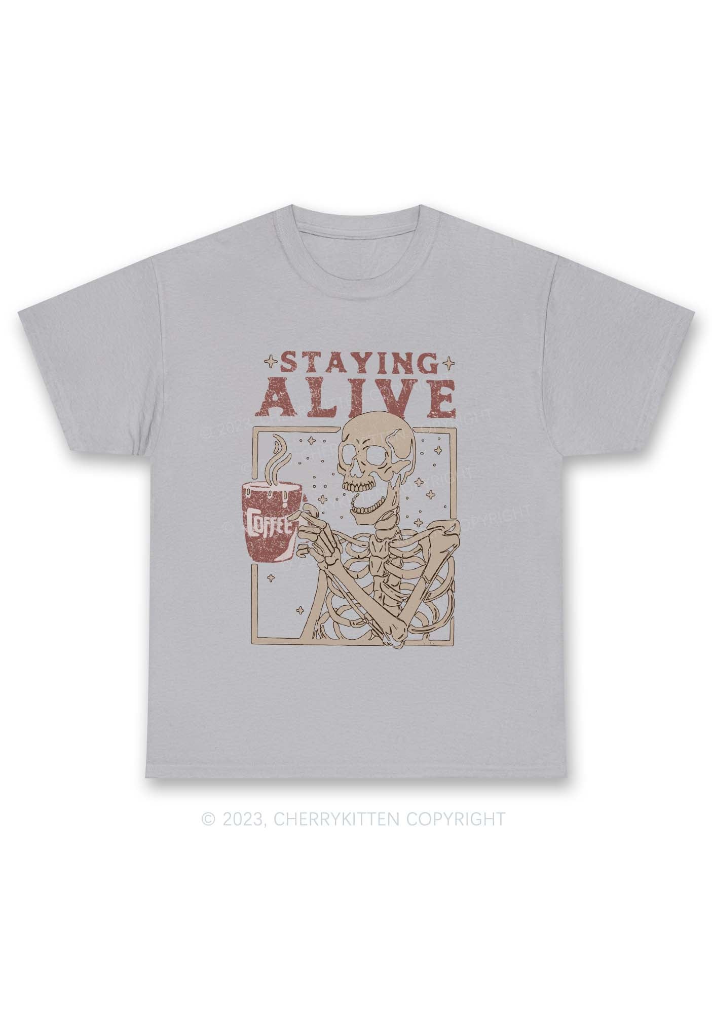 Staying Alive Skeleton Halloween Y2K Chunky Shirt Cherrykitten