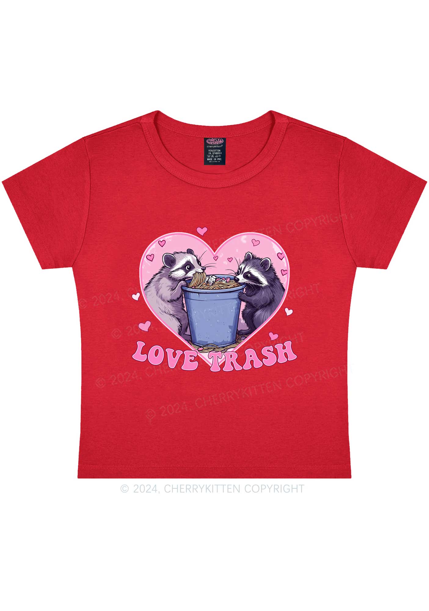 Love Trash Raccoon Y2K Valentine's Day Baby Tee Cherrykitten