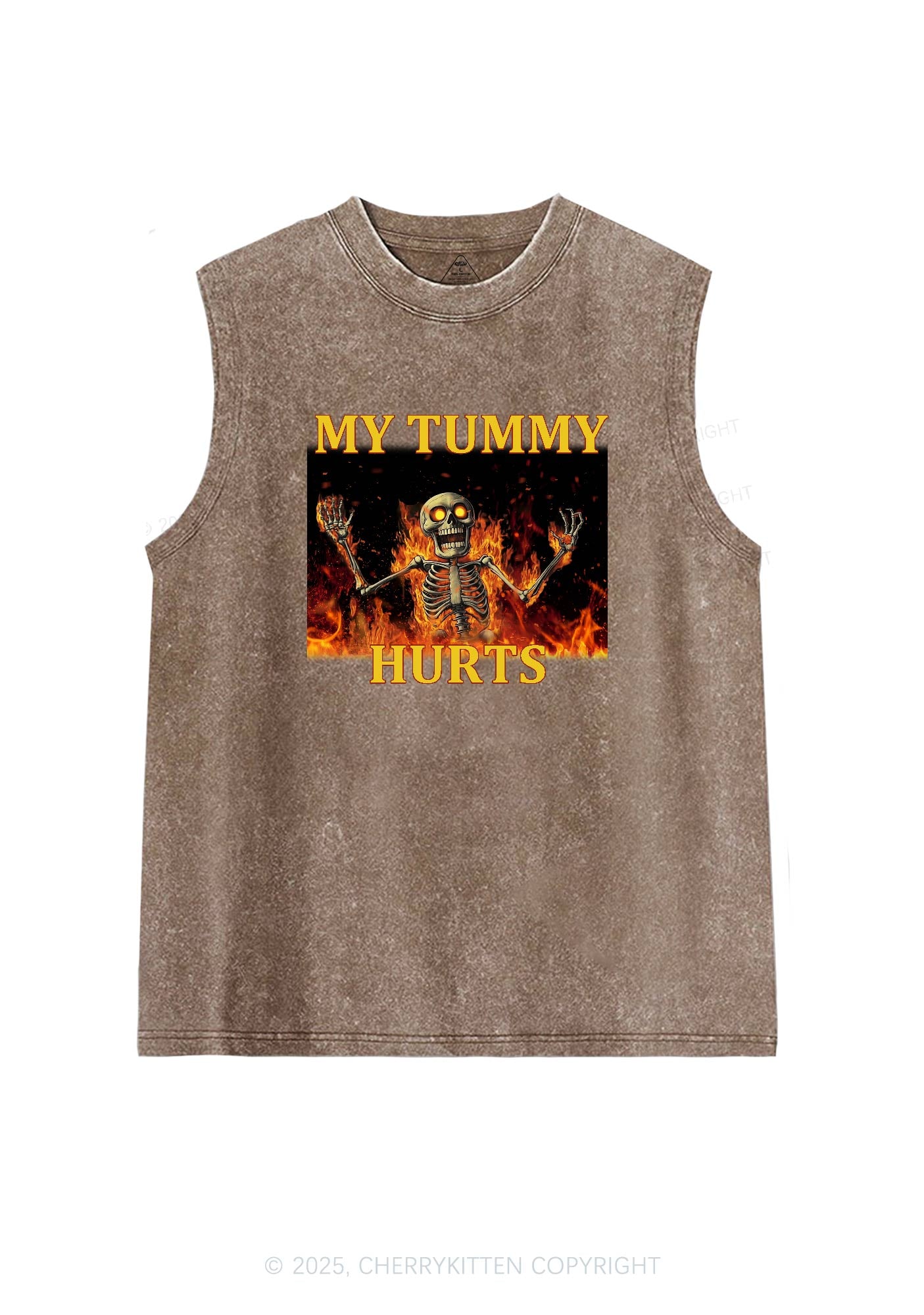 Skeleton Tummy Hurts Y2K Washed Tank Cherrykitten