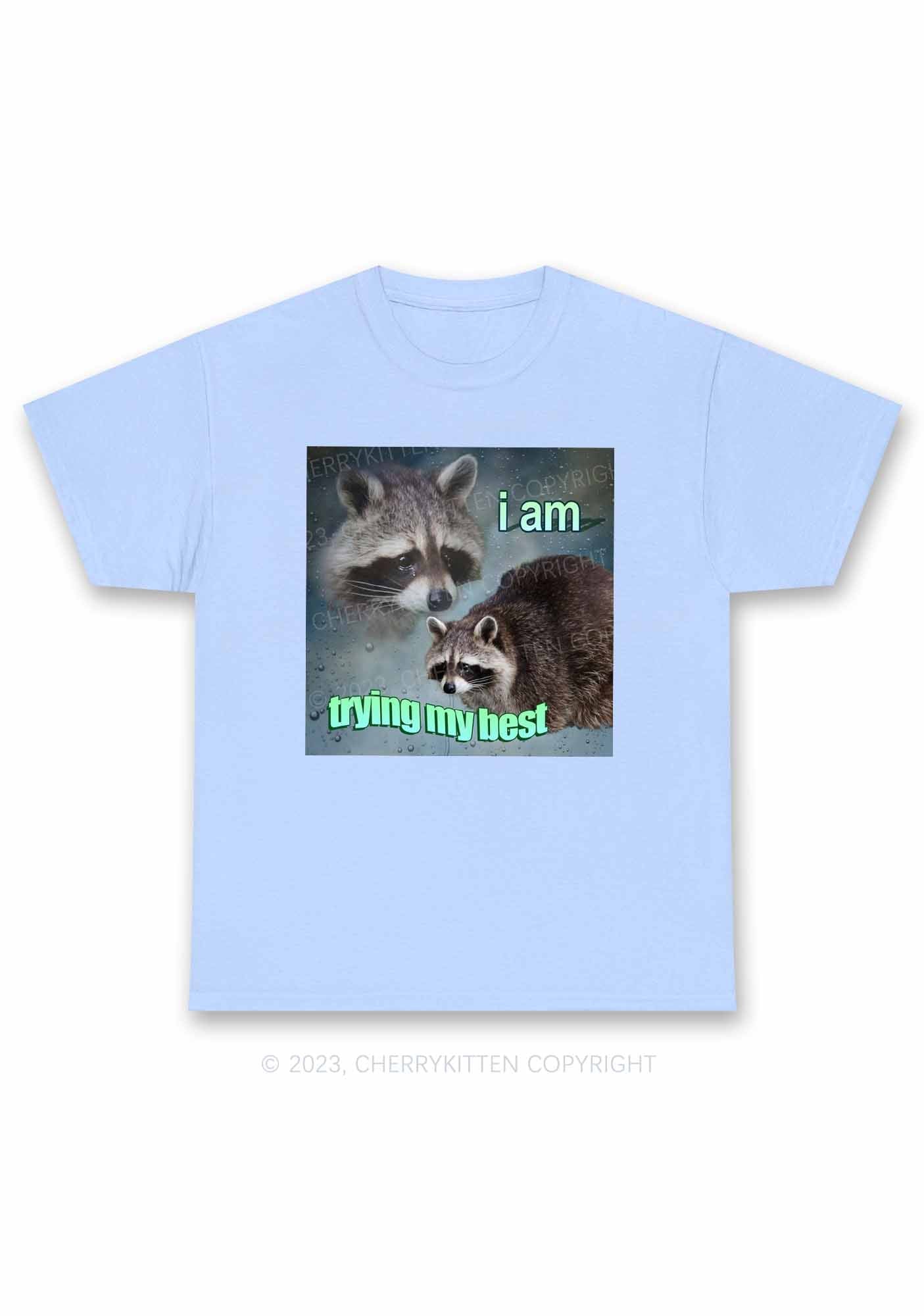 I Am Trying My Best Raccoon Y2K Chunky Shirt Cherrykitten