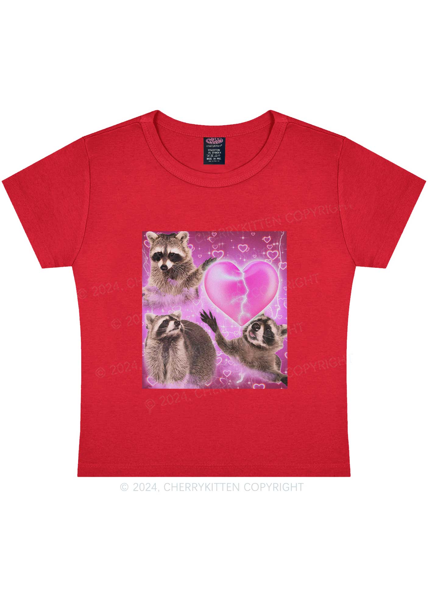 Pink Heart Raccoon Y2K Valentine's Day Baby Tee Cherrykitten