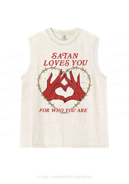 Satan Loves You Heart Halloween Y2K Washed Tank Cherrykitten