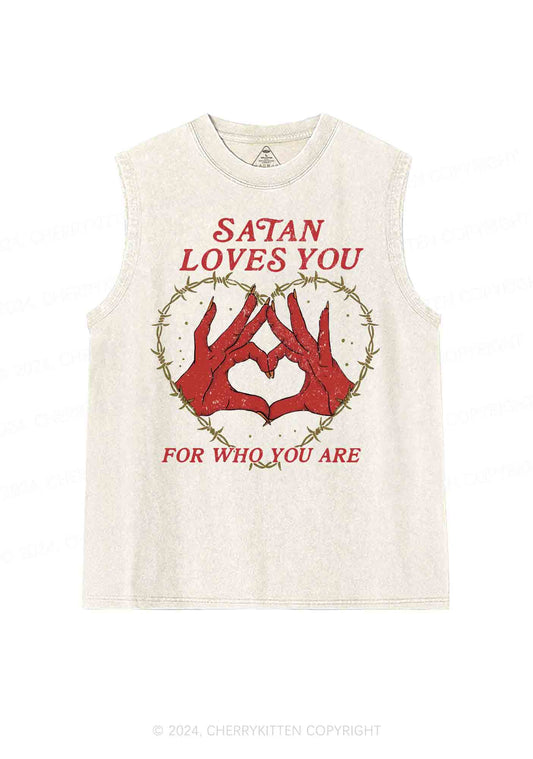 Satan Loves You Heart Halloween Y2K Washed Tank Cherrykitten