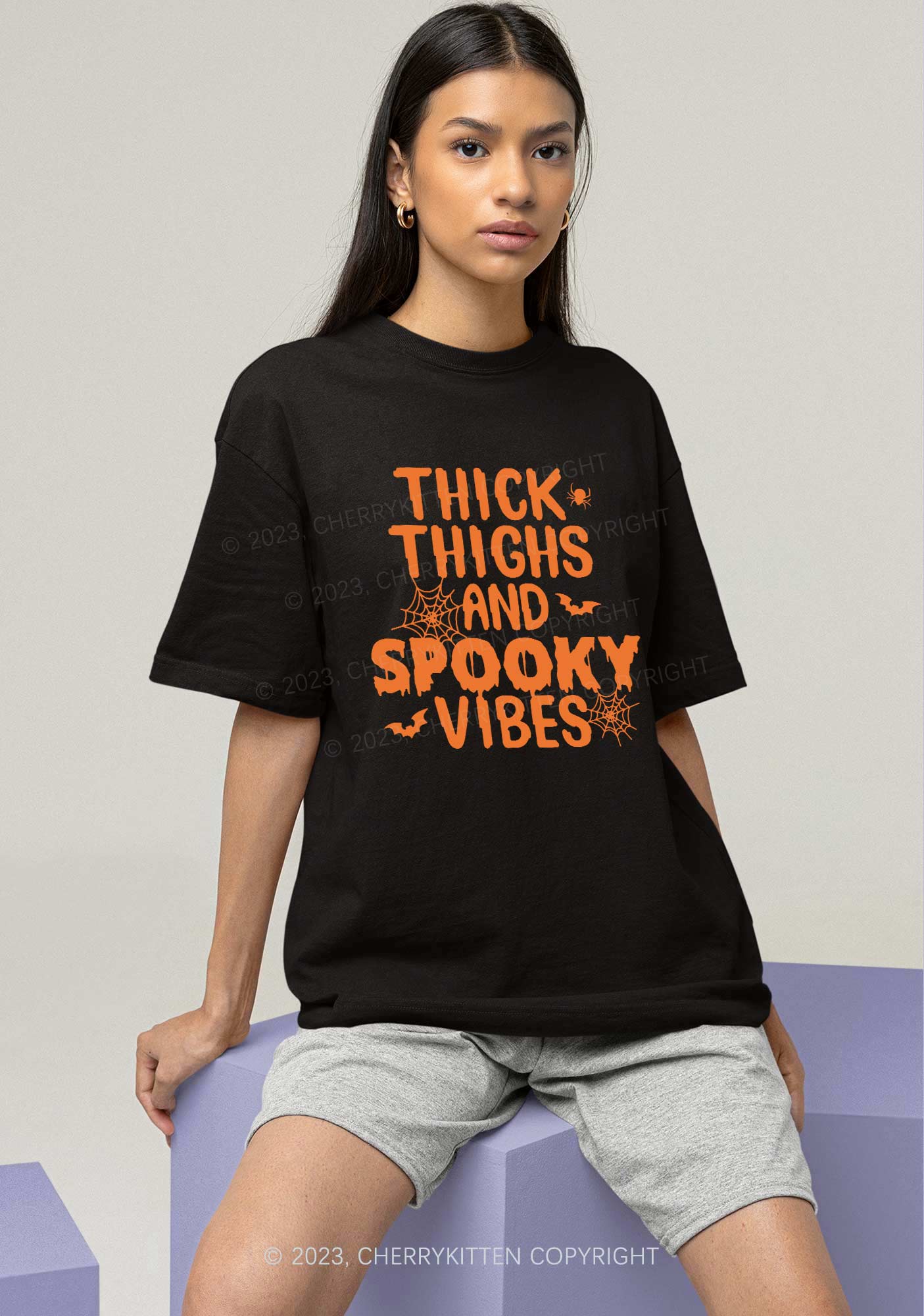 Bat Spider Spooky Vibes Halloween Chunky Shirt Cherrykitten