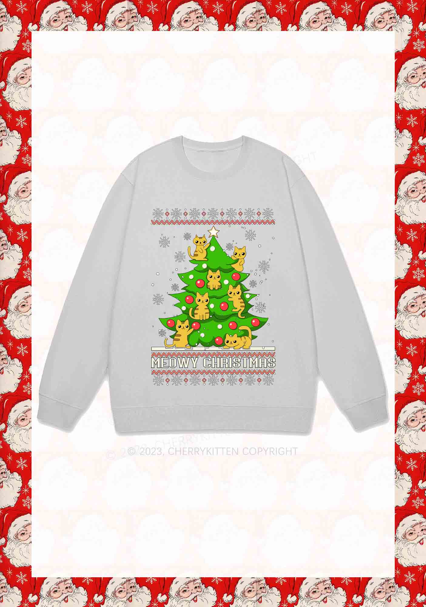 Snowflake Meowy Christmas Tree Y2K Sweatshirt Cherrykitten