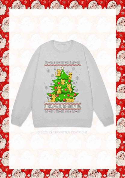 Snowflake Meowy Christmas Tree Y2K Sweatshirt Cherrykitten