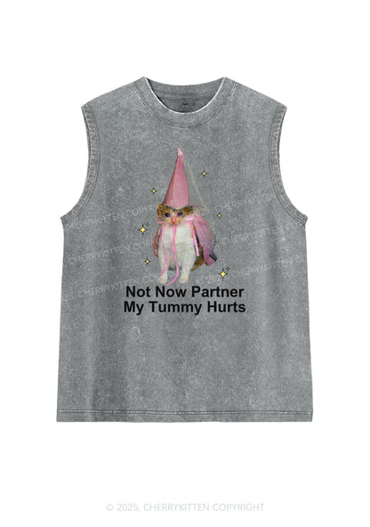 Tummy Hurts Cat Y2K Washed Tank Cherrykitten