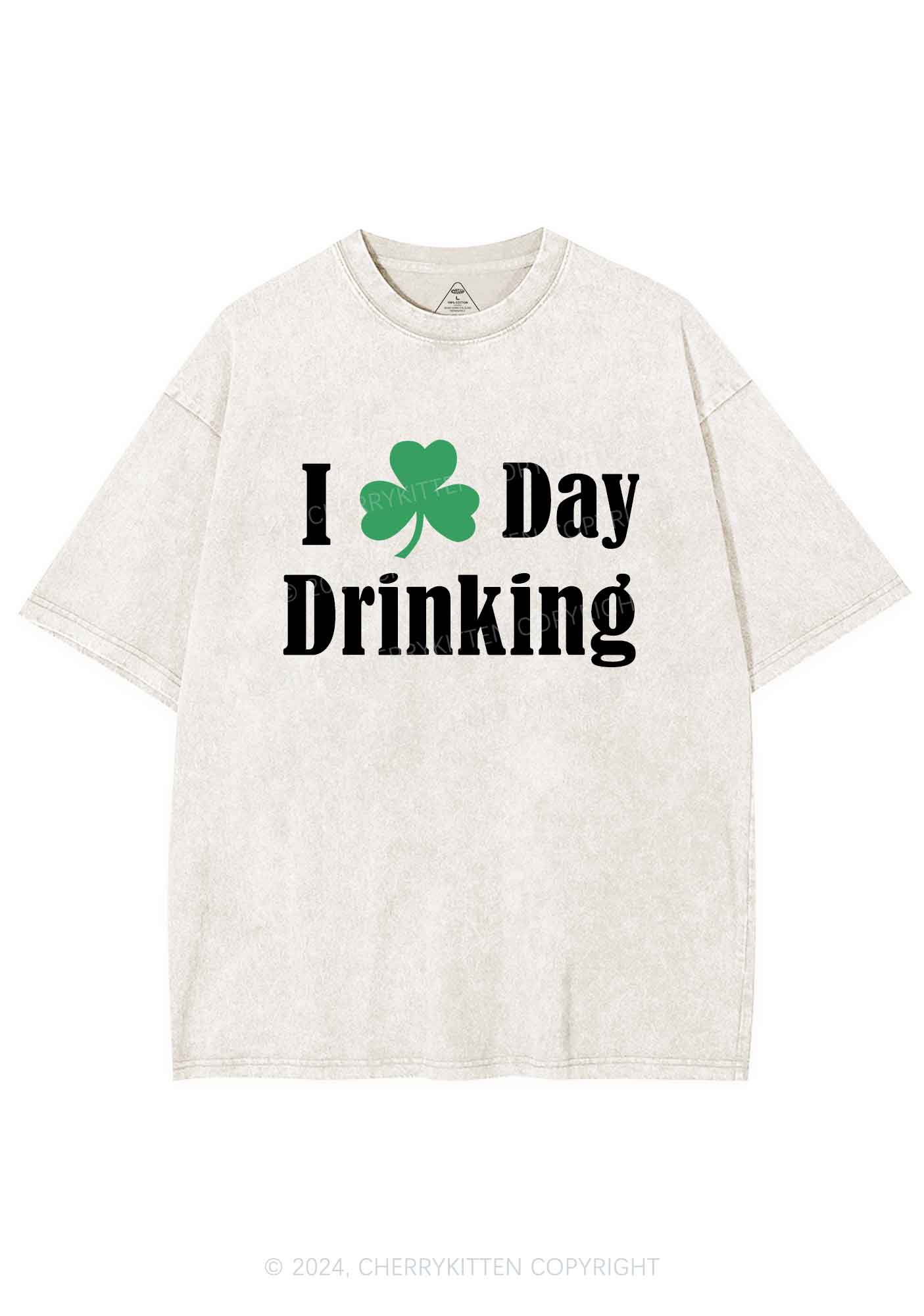 I Love Day Drinking St Patricks Y2K Washed Tee Cherrykitten