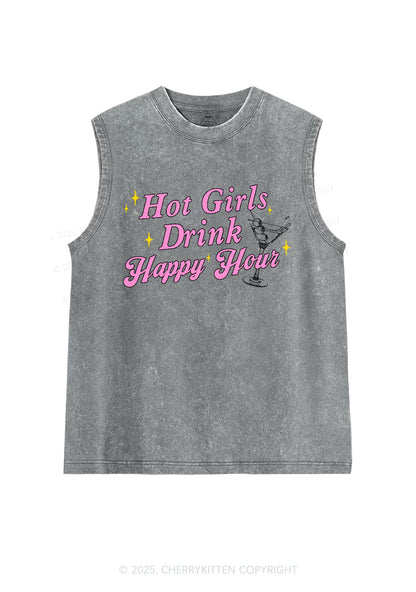 Hot Girls Drink Happy Hour Y2K Washed Tank Cherrykitten