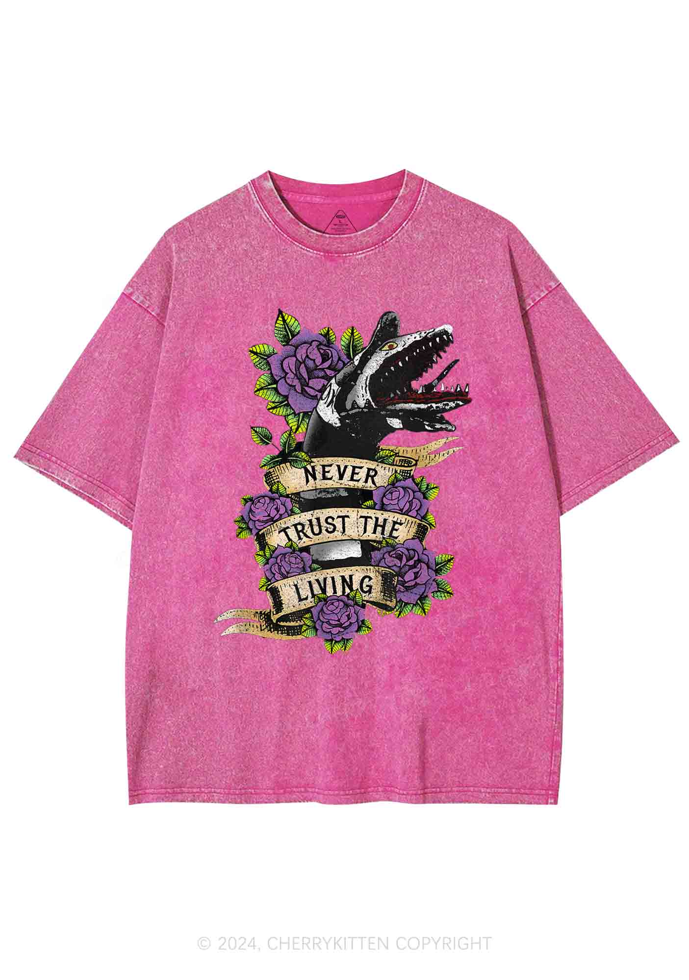 Halloween Never Trust The Living Y2K Washed Tee Cherrykitten