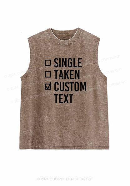 Single Taken Custom Text Y2K Valentine's Day Washed Tank Cherrykitten