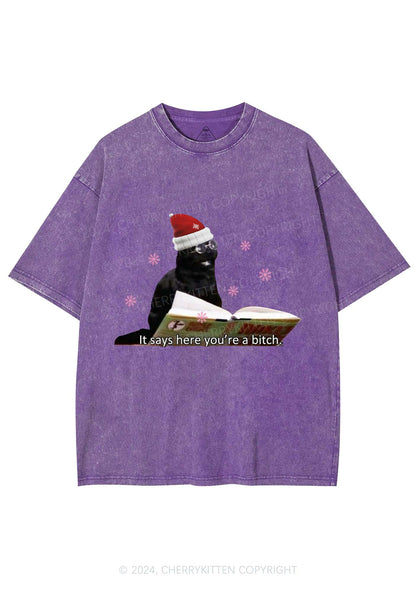 Christmas Cat Bxxch Y2K Washed Tee Cherrykitten