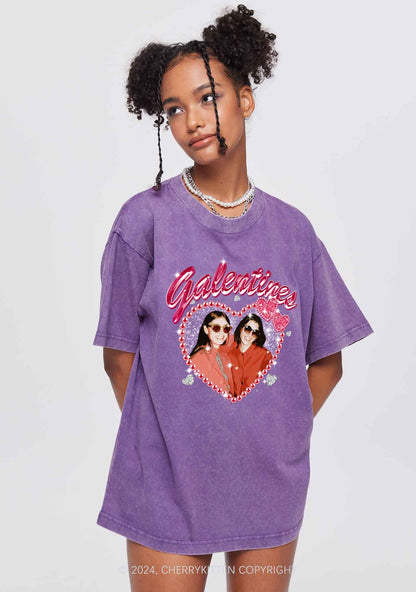 Custom Galentines Photo Y2K Valentine's Day Washed Tee Cherrykitten