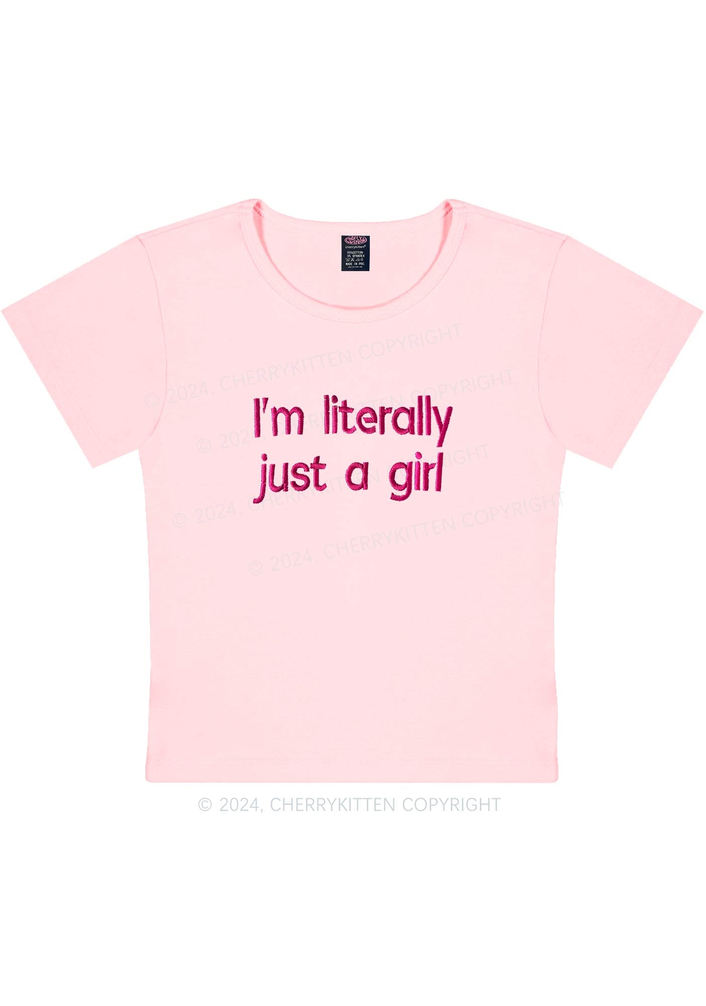 Embroidered Literally Just A Girl Y2K Baby Tee Cherrykitten