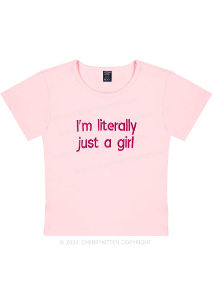 Embroidered Literally Just A Girl Y2K Baby Tee Cherrykitten