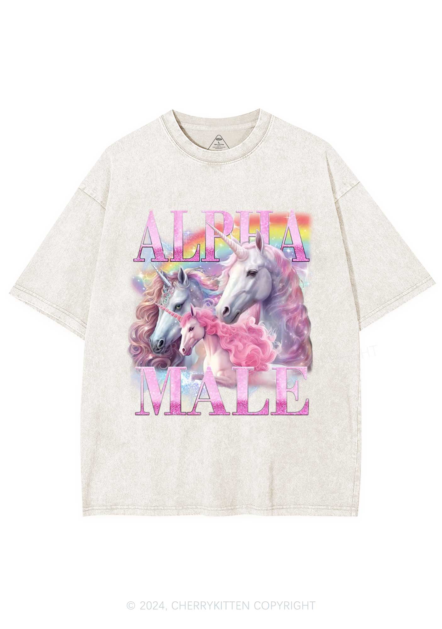 Pink Unicorn Alpha Male Y2K Washed Tee Cherrykitten