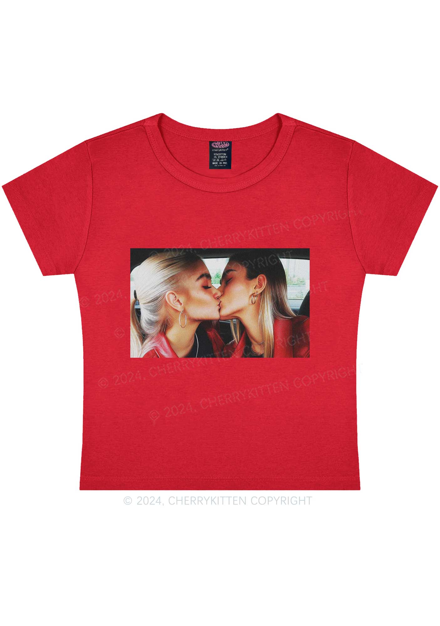 Girls Kiss Y2K Valentine's Day Baby Tee Cherrykitten