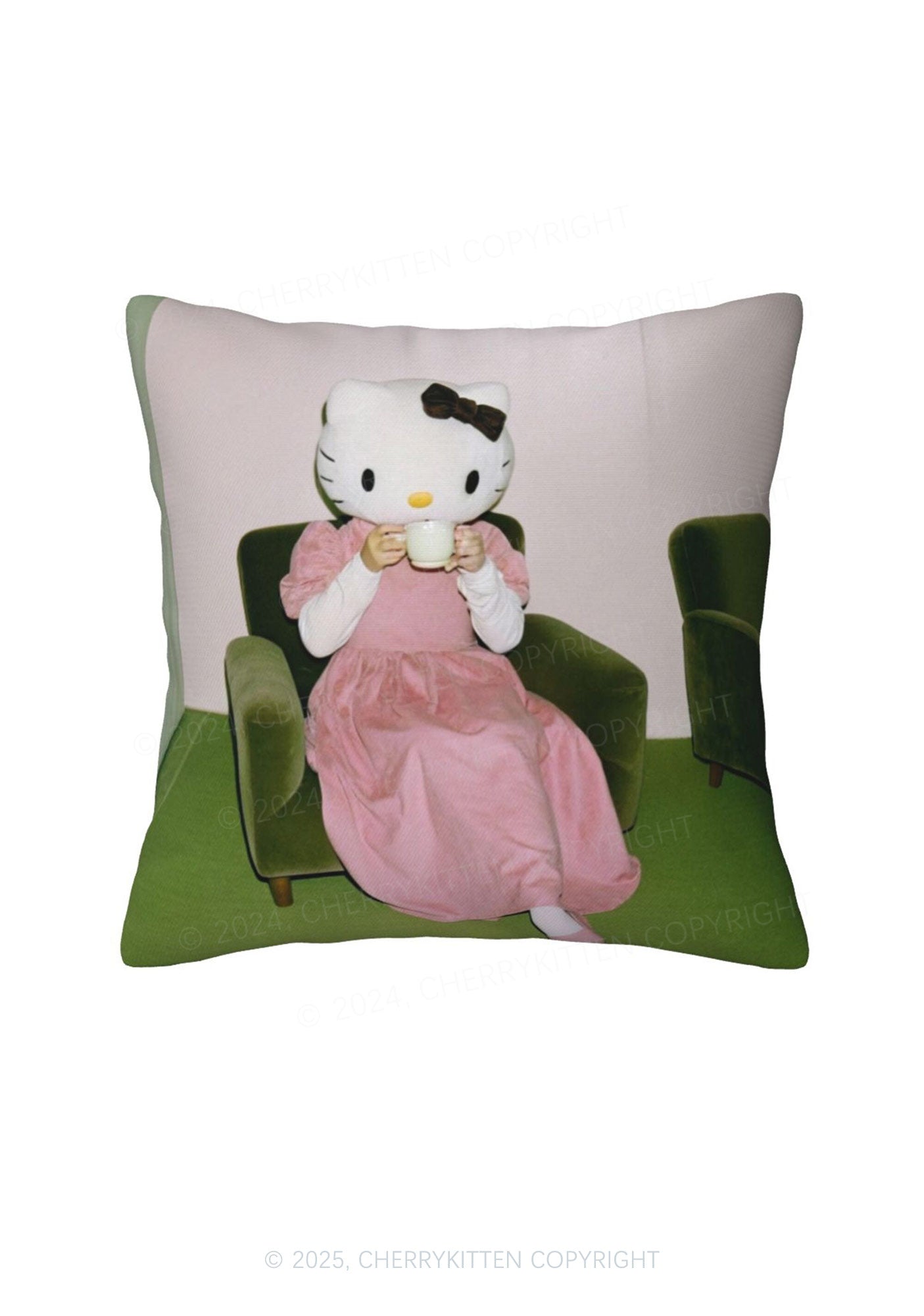 Retro Cat Girl Y2K Throw Pillow Cover Cherrykitten