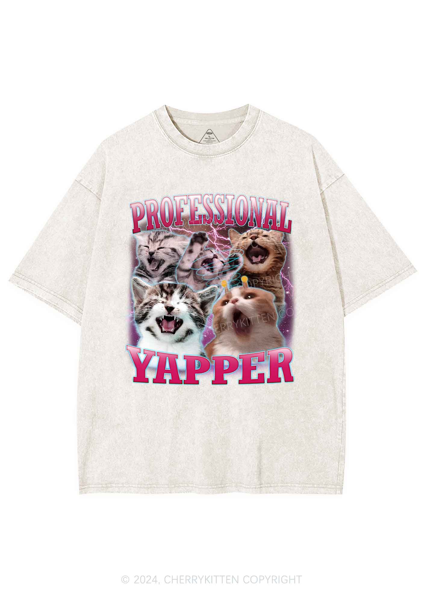 Professional Yapper Cat Y2K Washed Tee Cherrykitten