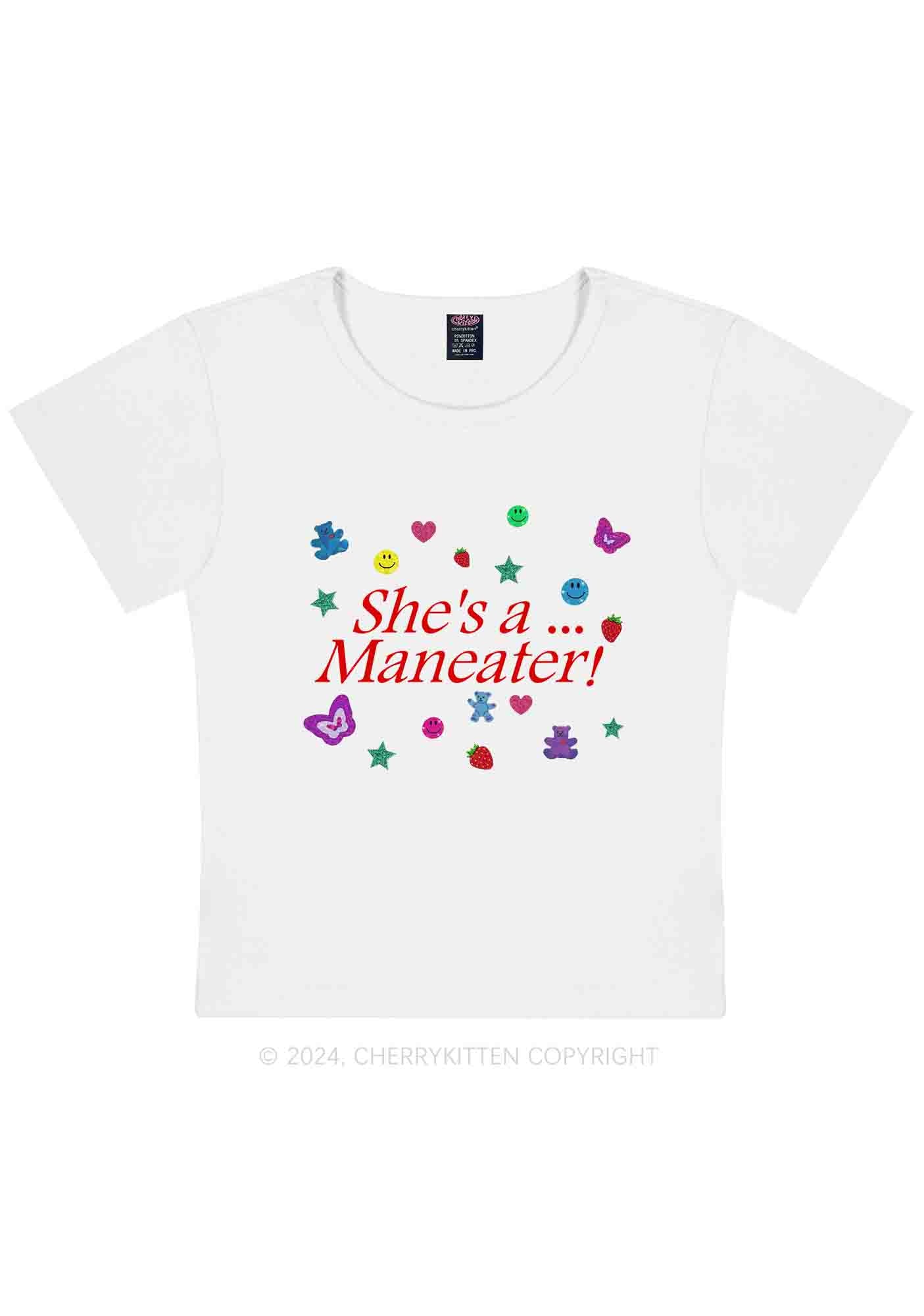 Curvy She's A Maneater Y2K Baby Tee Cherrykitten