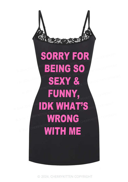 Sorry For Being So Funny Y2K Lace Slip Dress Cherrykitten