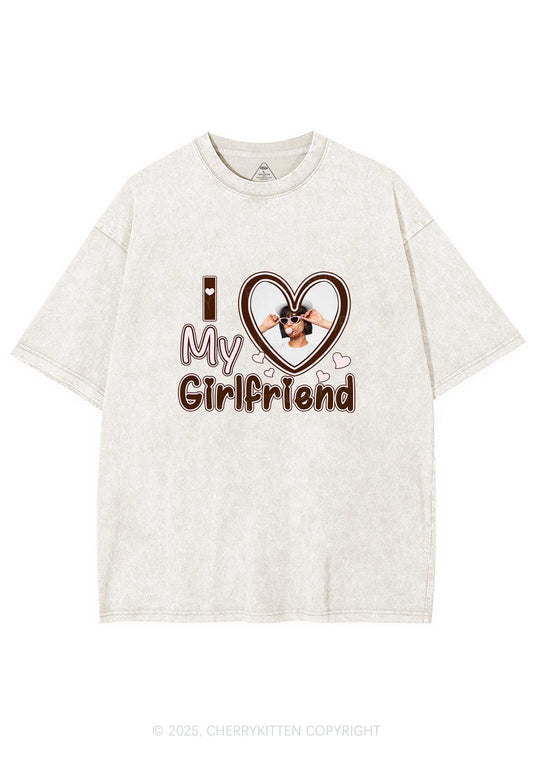 Custom Photo Brown Heart Y2K Valentine's Day Washed Tee Cherrykitten