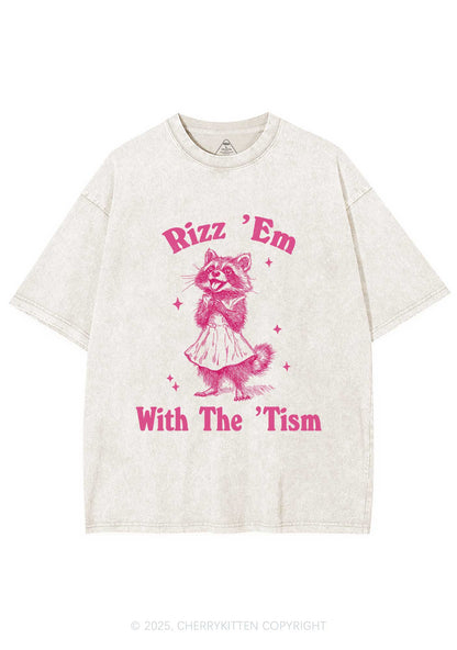 Rizz Em With The Tism Y2K Washed Tee Cherrykitten