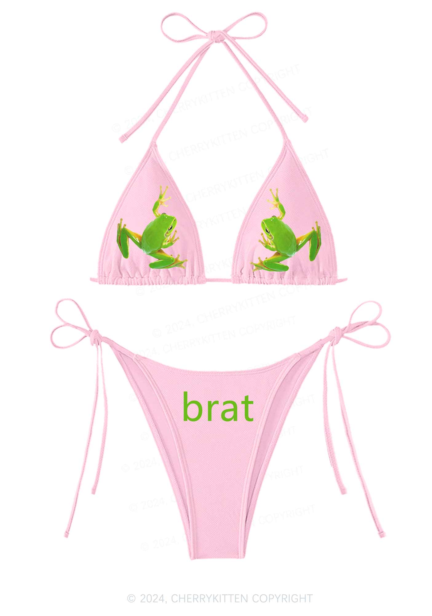 Frog Brat Y2K Halter Triangle Bikini Set Cherrykitten