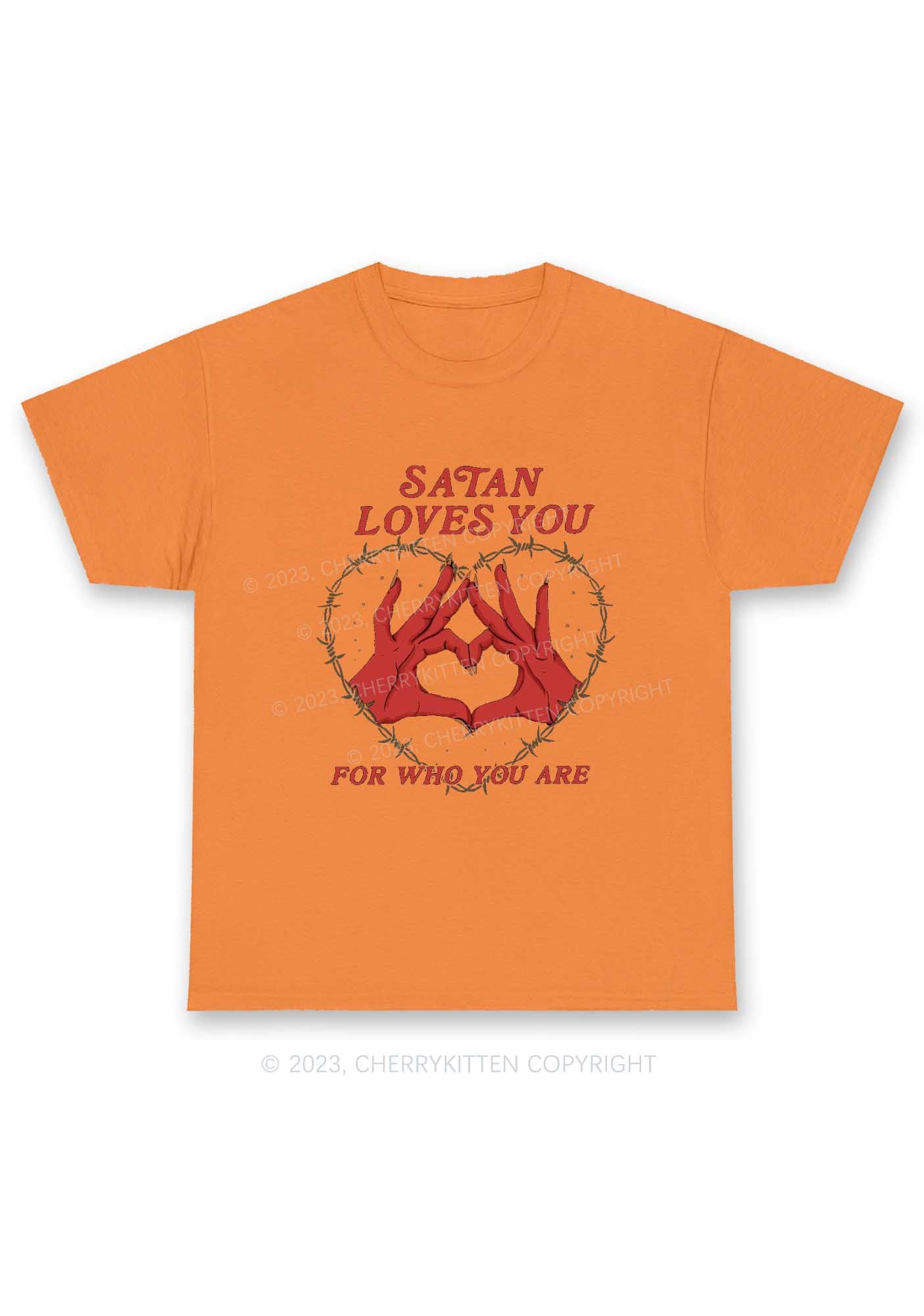 Satan Loves You Heart Halloween Y2K Chunky Shirt Cherrykitten