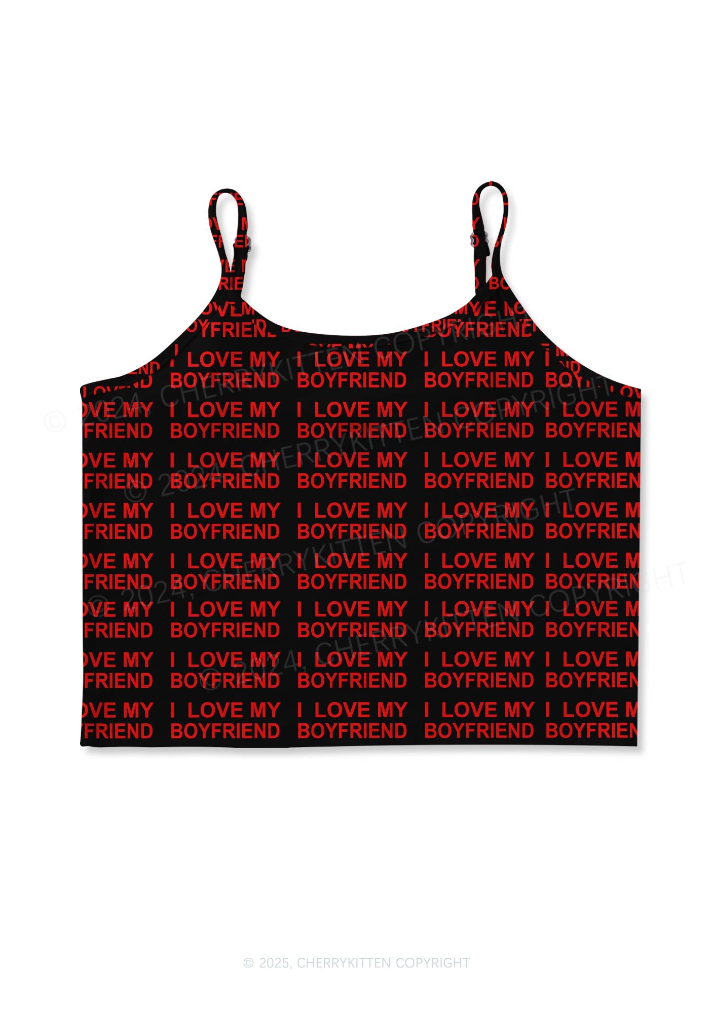 I Love My Boyfriend Y2K Print Cami Crop Top Cherrykitten