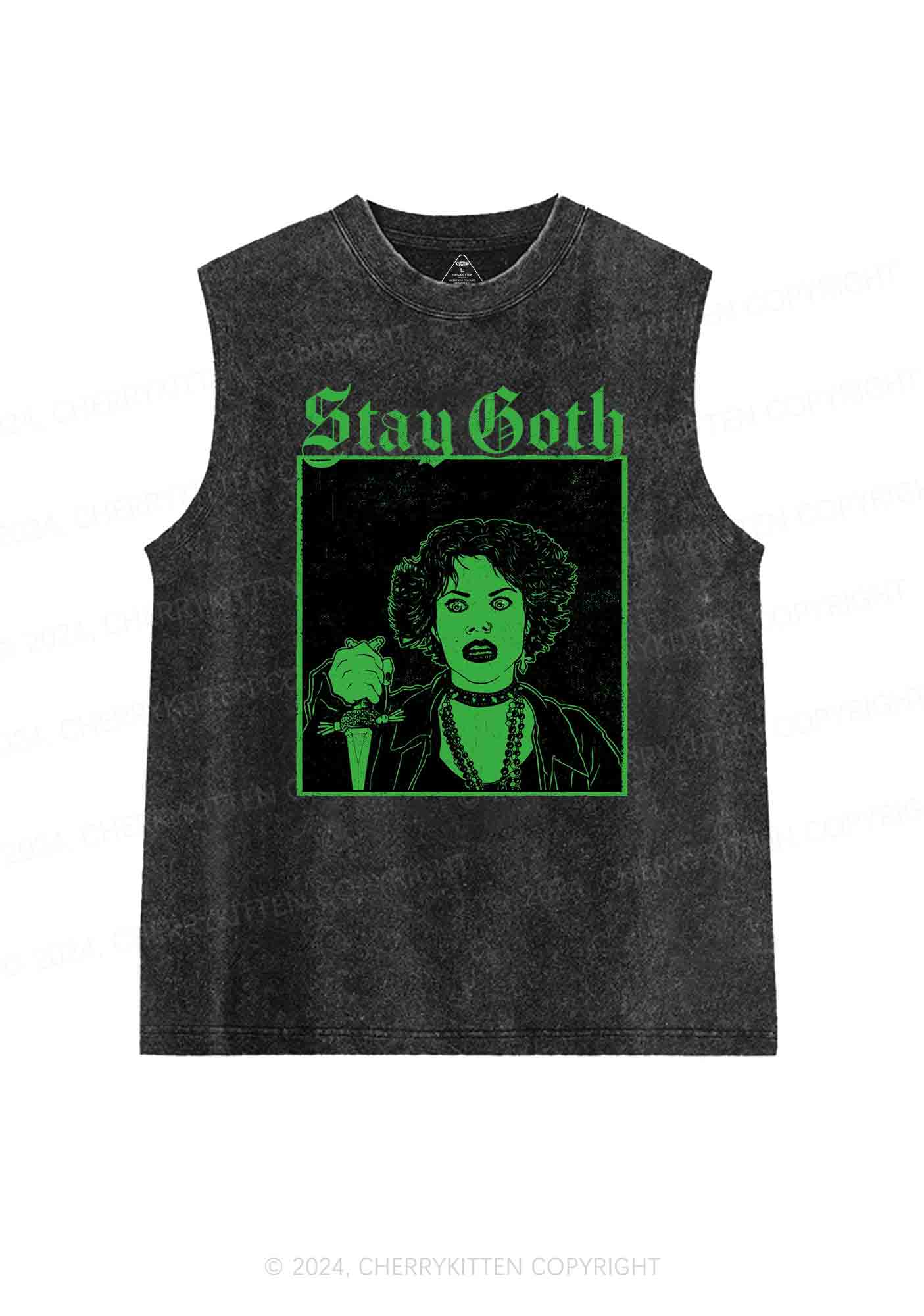 Halloween Stay Goth Y2K Washed Tank Cherrykitten