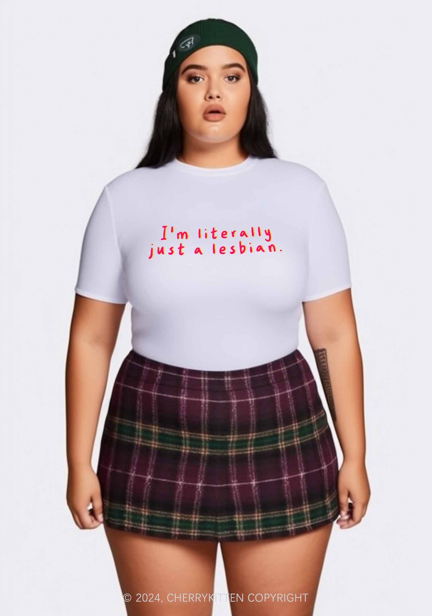 Curvy Just A Lesbian Y2K Baby Tee Cherrykitten