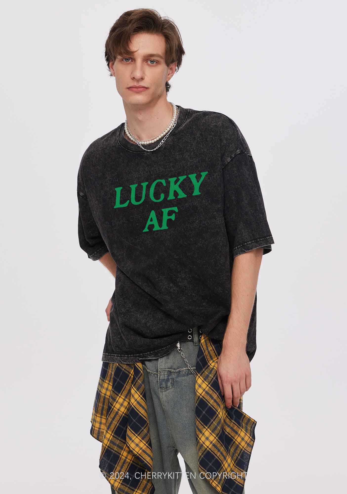 Lucky AF St Patricks Y2K Washed Tee Cherrykitten