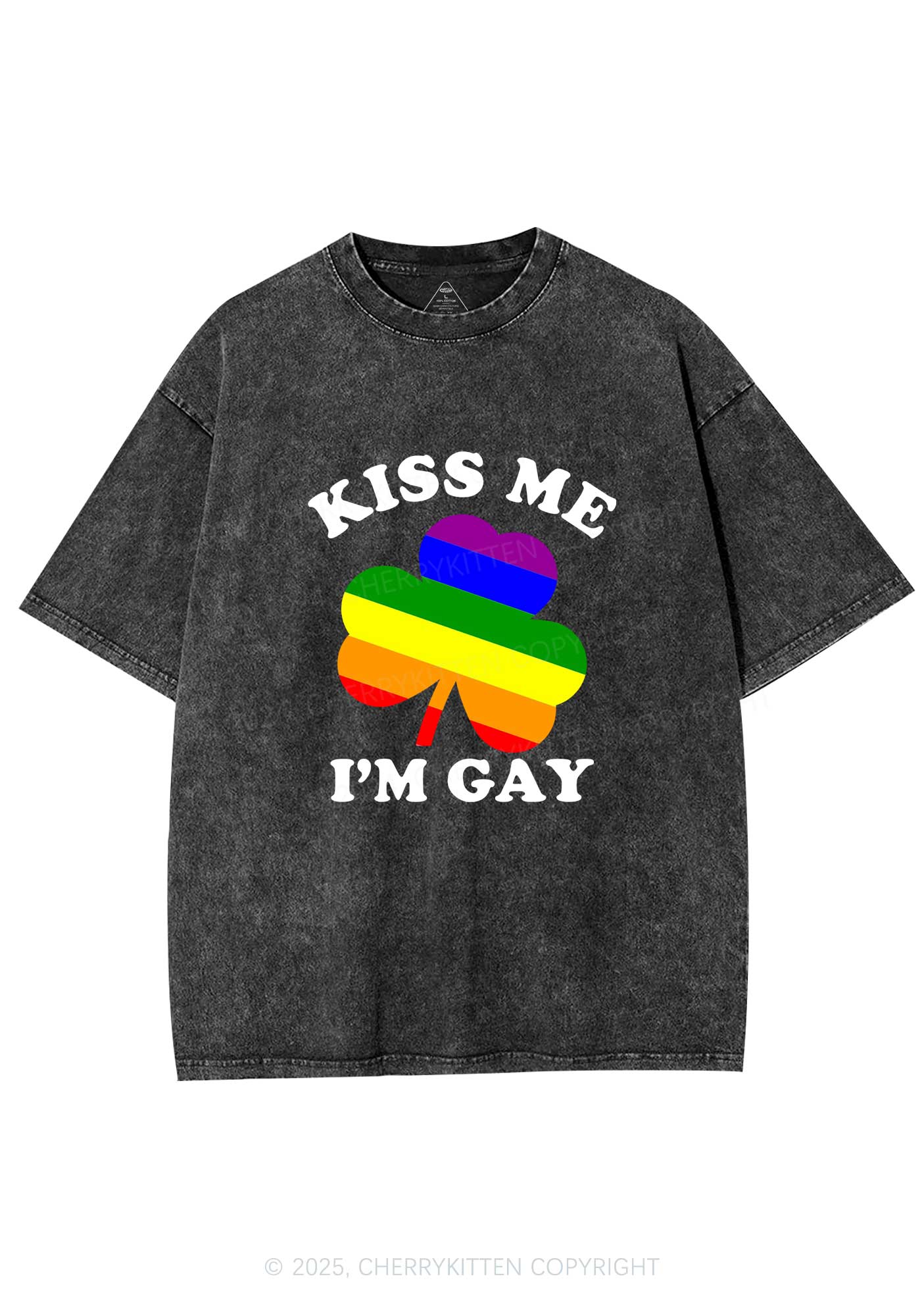 Kiss Me Im Gay St Patricks Y2K Washed Tee Cherrykitten