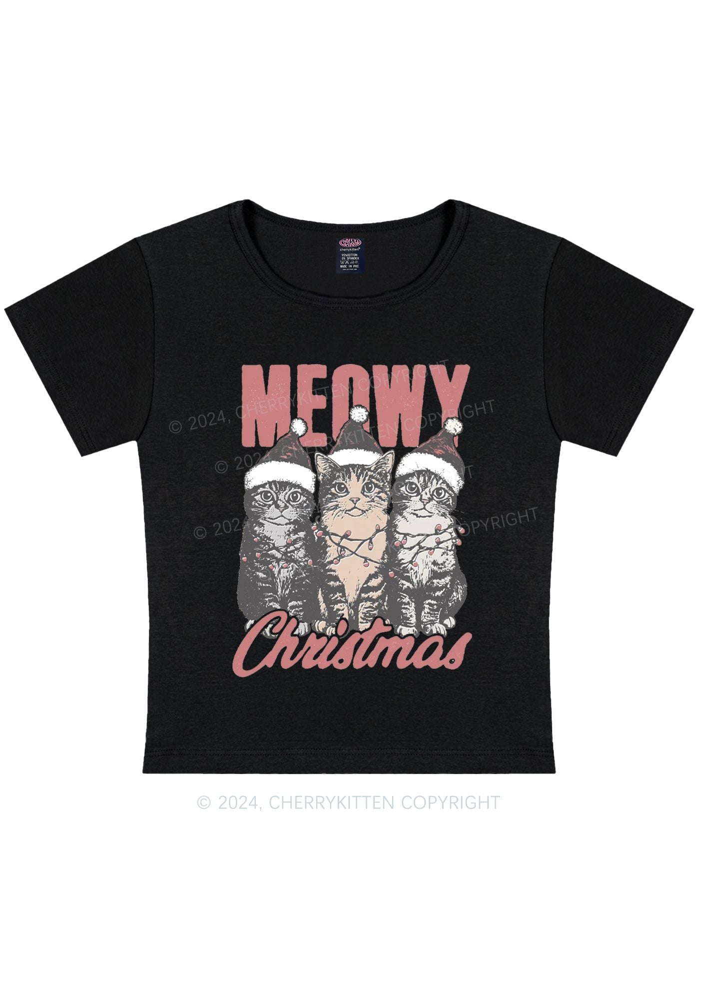 Christmas Meowy Y2K Baby Tee Cherrykitten