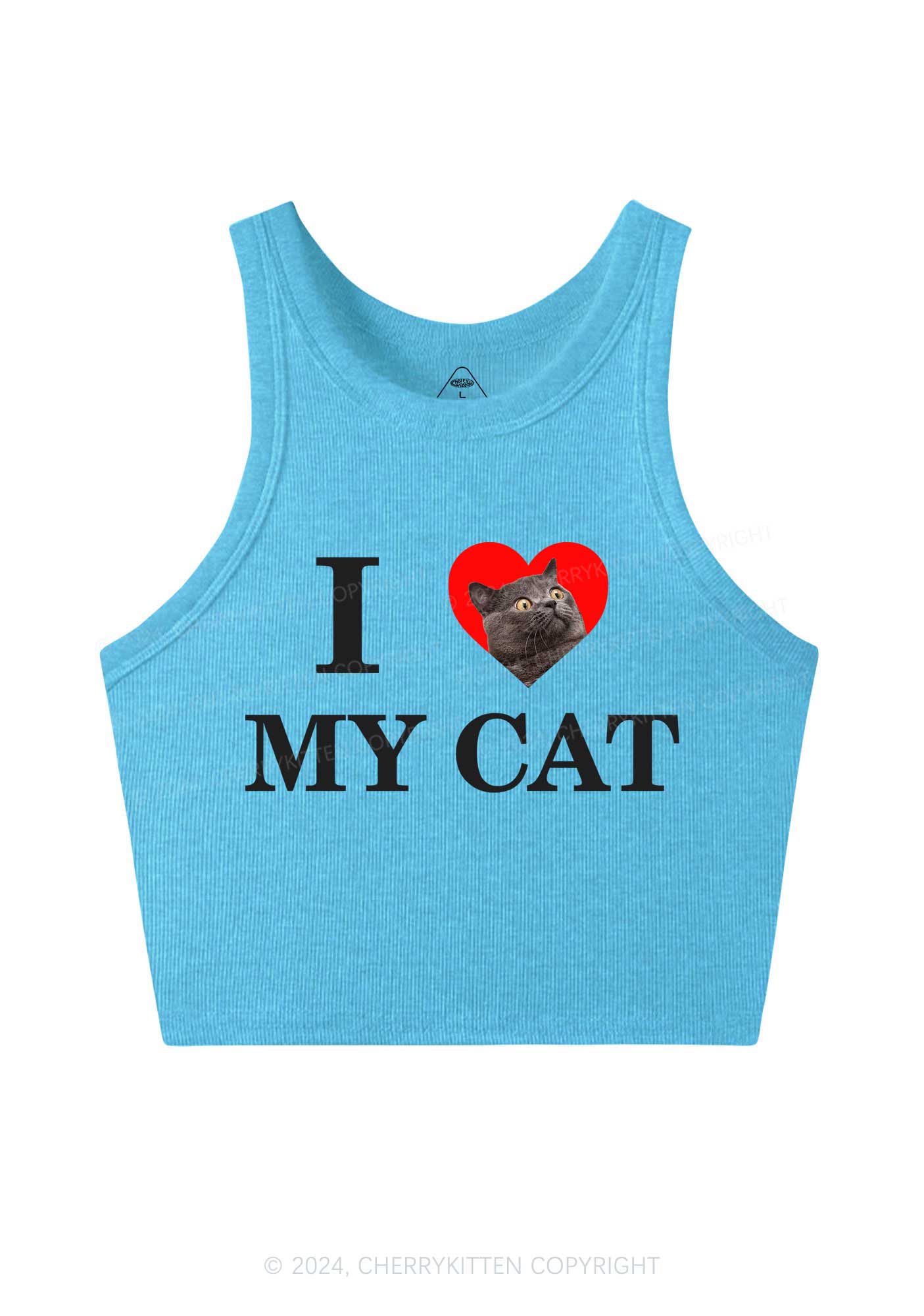 I Love My Cat Custom Photo Y2K Crop Tank Top Cherrykitten