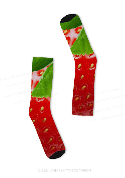 Strawberry Flesh Y2K Digital Printed Socks Cherrykitten