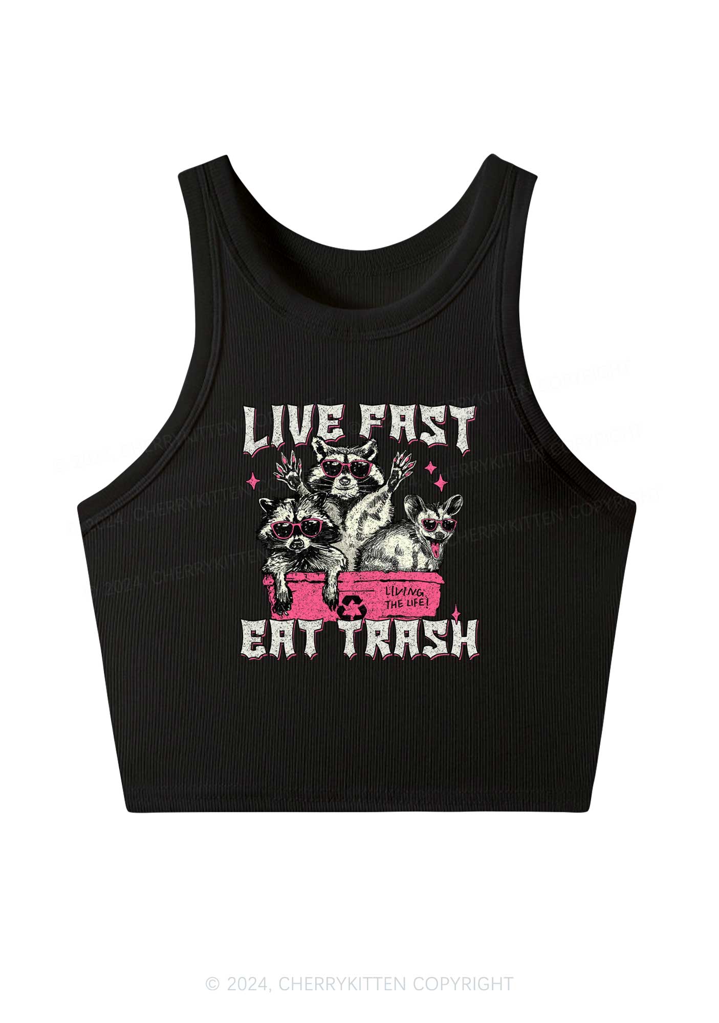 Live Fast Eat Trash Y2K Crop Tank Top Cherrykitten